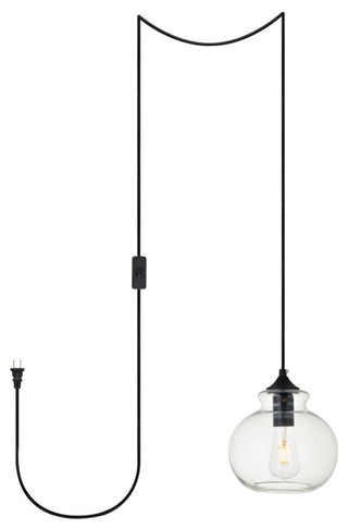 Dakota 1-Light Black Plug-In Pendant With Clear Glass