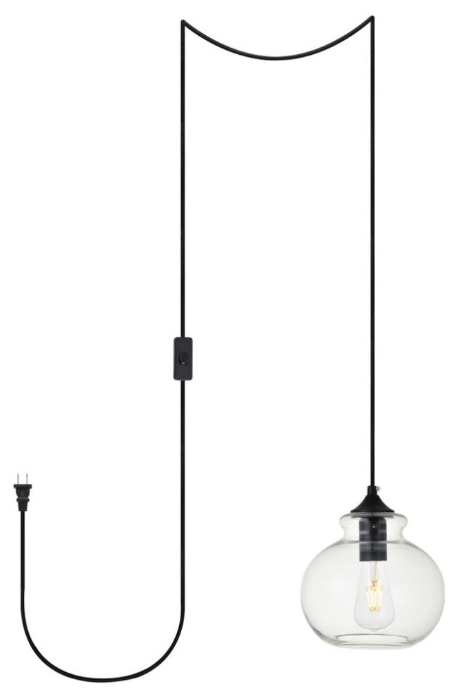 Dakota 1-Light Black Plug-In Pendant With Clear Glass