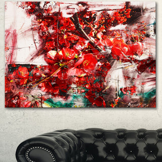 Red Flowers Texture Watercolor, Large Abstract Canvas Artwork, 40"x30"