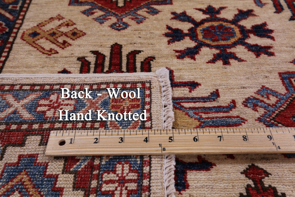 Hand Knotted Super Kazak Geometric Wool Rug 4' 10" X 6' 7" Q10618