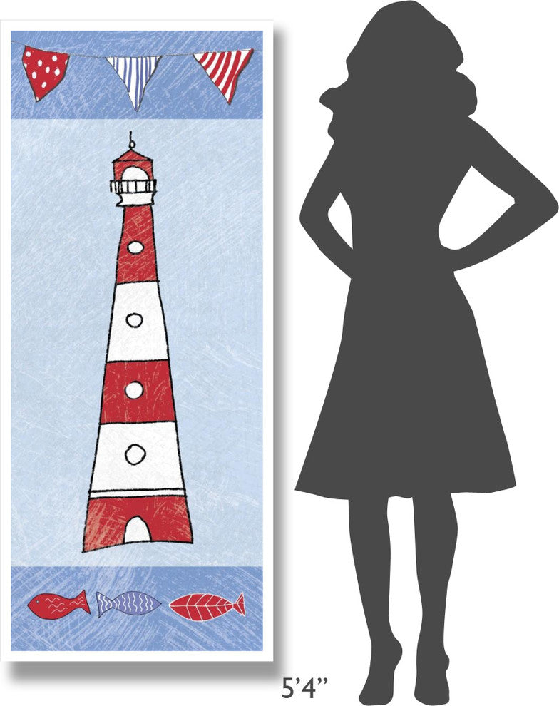 "Coastal Lighthouse I on Blue" Digital Paper Print by Farida Zaman, 26"x62"