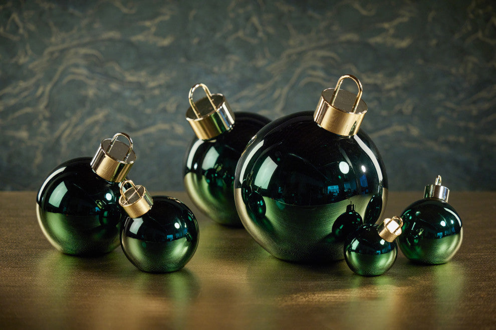 LED 6" Glass Tabletop Ball Ornaments-Green, Set of 2