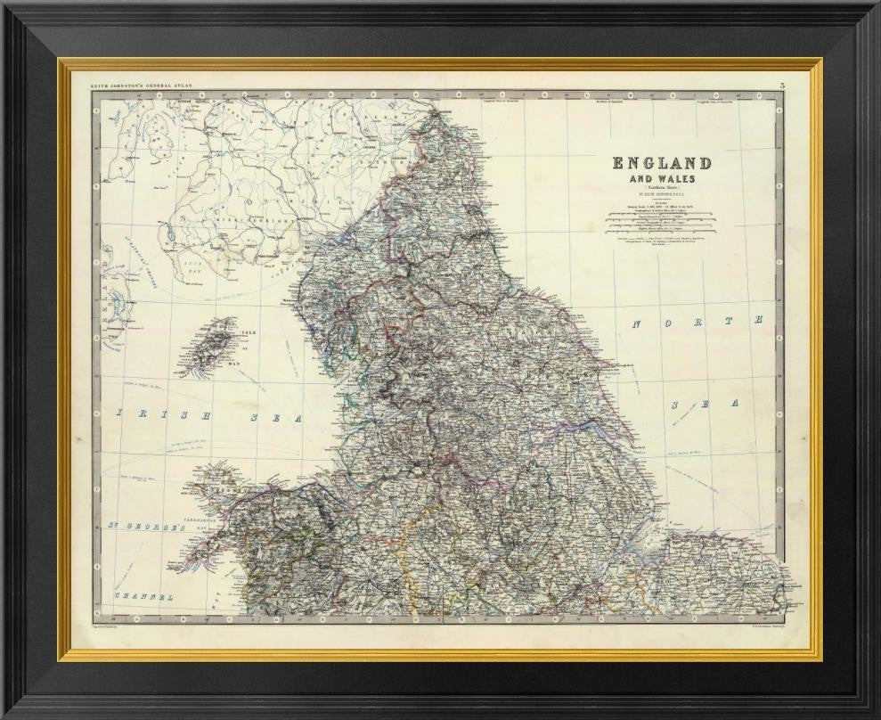 "England, Wales N, 1861"  by Alexander Keith Johnston, 26x21"