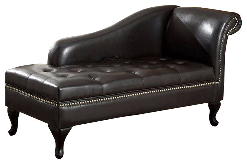 Benzara BM172748 Leatherette Storage Chaise, Black