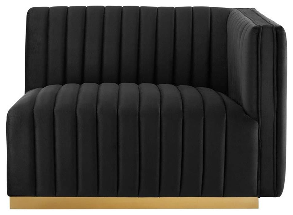 Modway Conjure Channel Tufted Performance Velvet Right-Arm Chair in Gold/Black