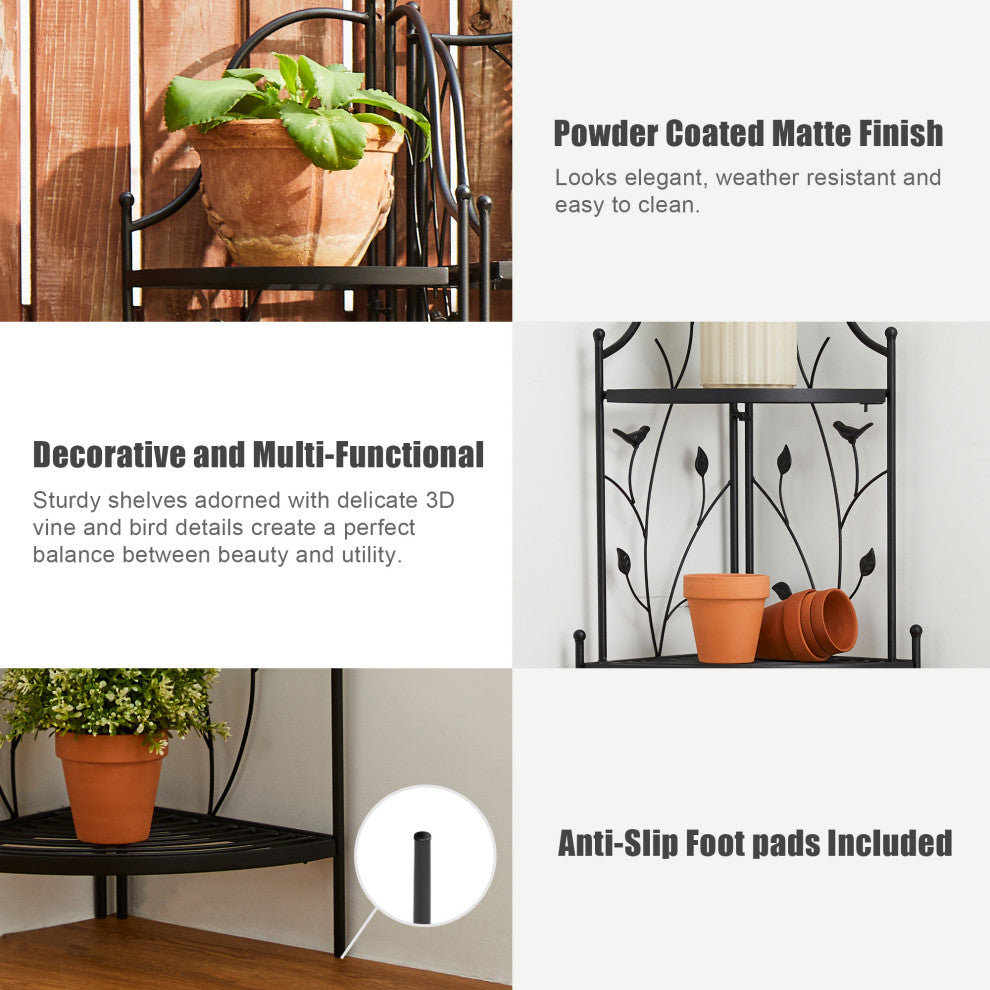 52"H 4-Tiered Metal Corner Shelf Plant Stand, Black