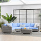 Lounge Sectional Sofa Chair Table Set, Rattan, Wicker, Gray Blue, Outdoor