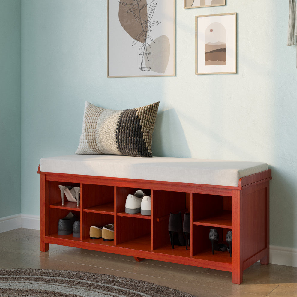 Wood Shoe Storage Bench, Red Mahogany