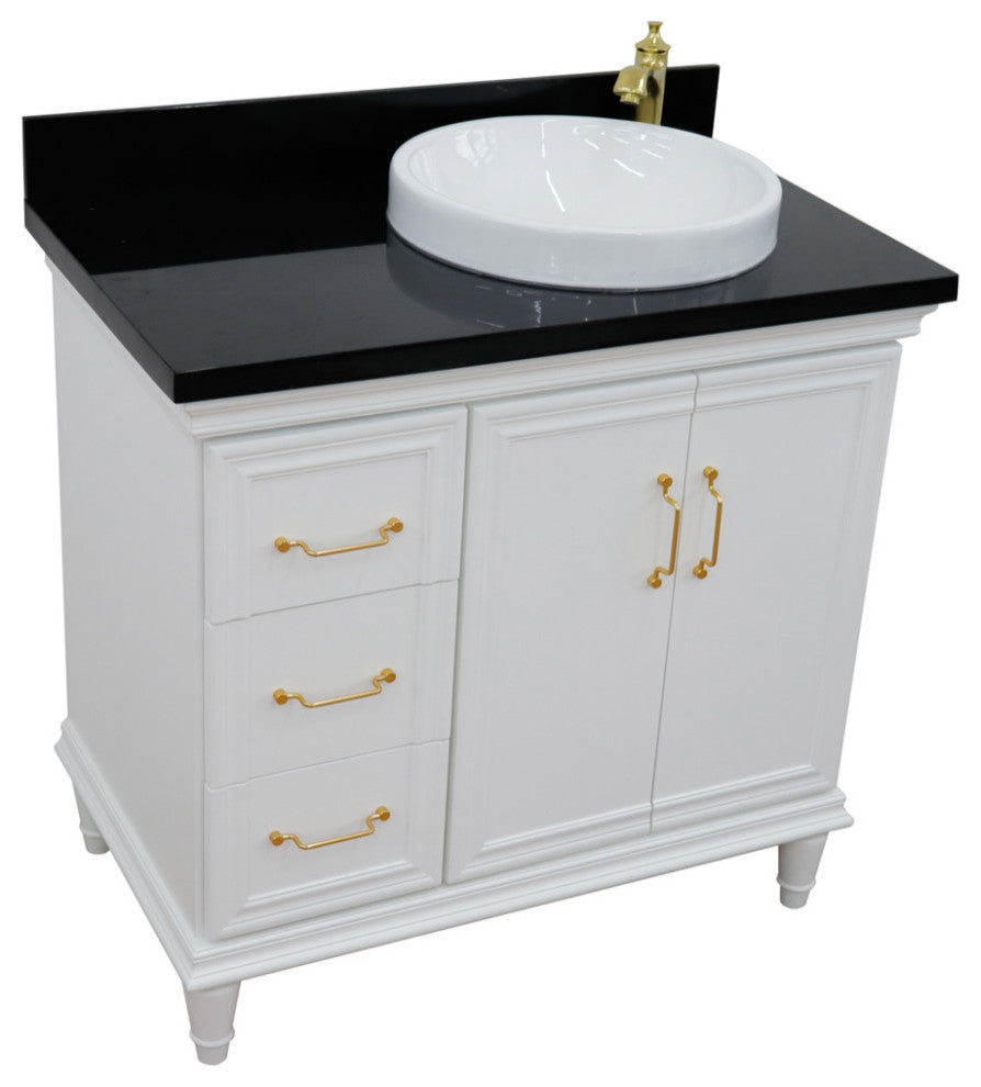 37" Single Vanity, White Finish With Black Galaxy