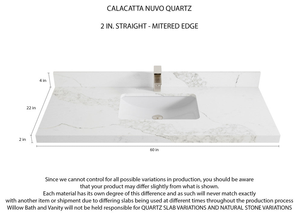 Parker 60 Single Sink Bathroom Vanity in White 2" Calacatta Nuvo
