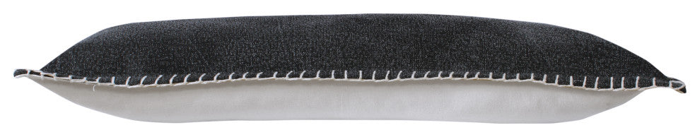 Ox Bay Handwoven Black Bordered Organic Cotton Pillow Cover, 14"x36"