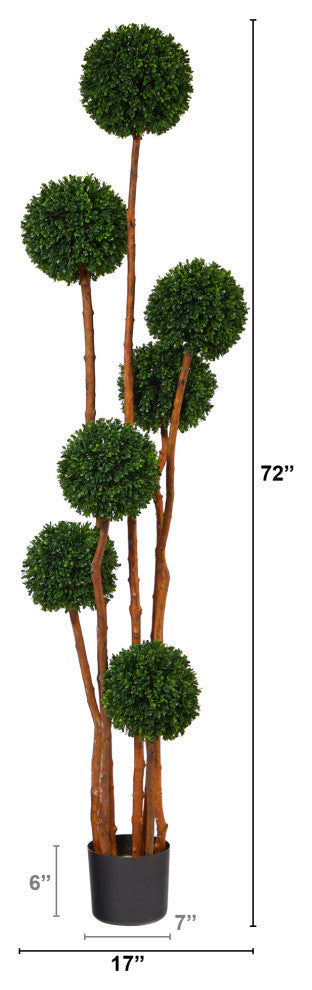 6' Boxwood Ball Topiary Faux Tree With Natural Trunk UV Resistant Indoor/Outdoor