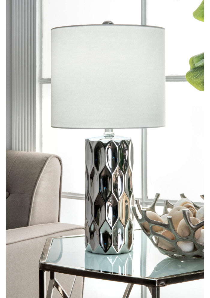 Nuloom Ceramic Linen Shade Silver Finish On-Off Switch Table Lamp, 22"
