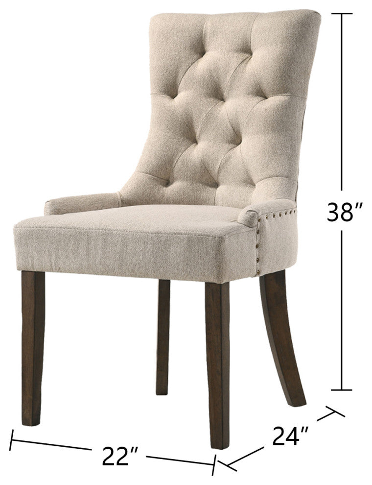 Set of 2 Beige Fabric Side Chair, Espresso Finish