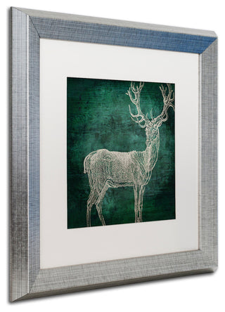 Color Bakery 'Emerald Deer' Art, Silver Frame, White Matte, 16"x16"