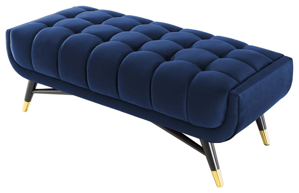 Accent Chair Bench, Velvet, Dark Blue, Modern, Living Lounge Hotel Hospitality