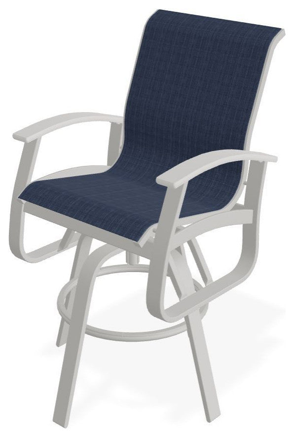 Belle Isle Sling Bar Height Outdoor Swivel Armchair, Mavi/Snow