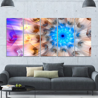 Blue Fractal Petals Dandelion, Floral Canvas Art Print, 60"x28", 5 Panels