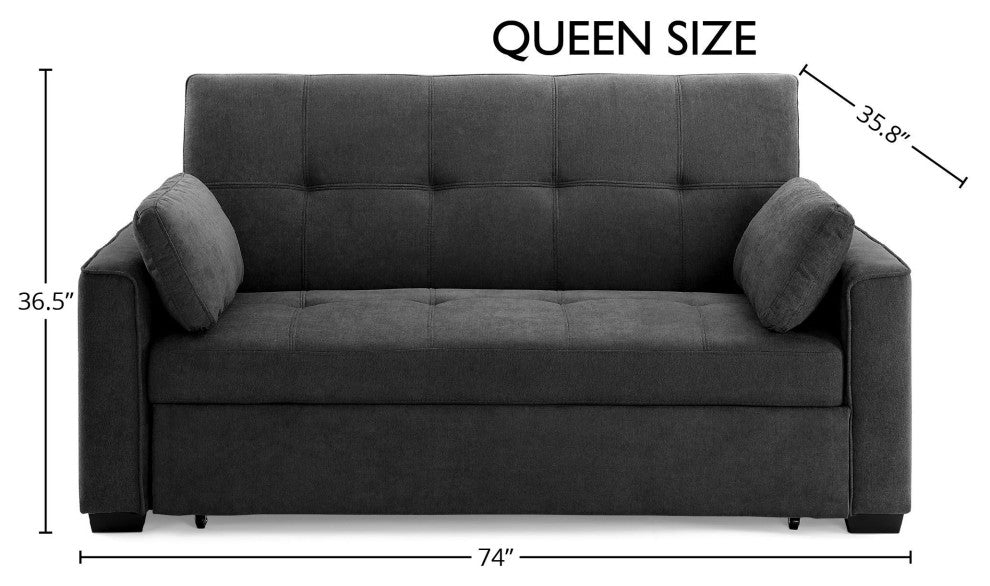 Nantucket Pull-Out Chenille Sleeper Sofa With Accent Pillows, Charcoal, Queen