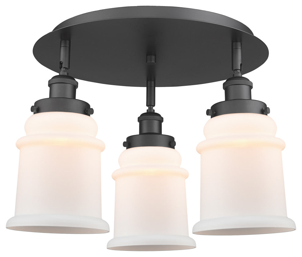Canton-3 Light 18" Flush Mount-Matte Black, Matte White Glass Shade
