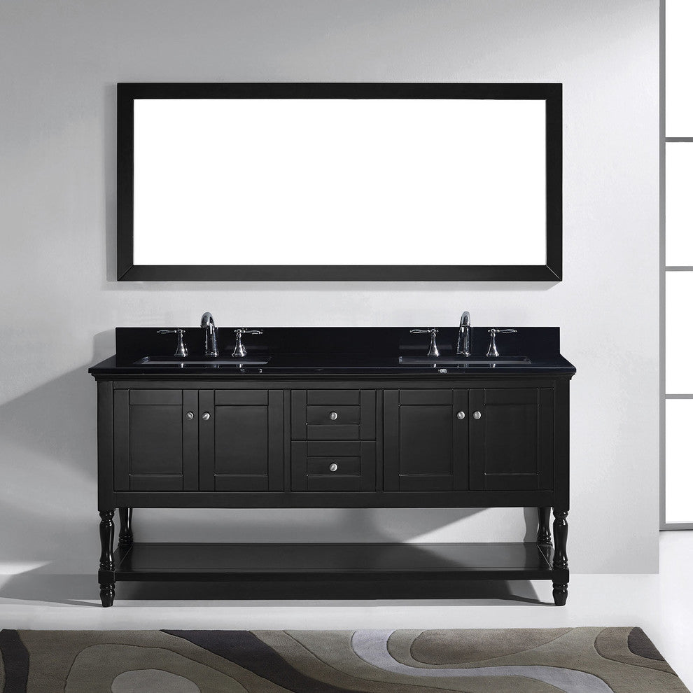 Virtu Julianna 72" Double Bathroom Vanity, Espresso With Faucet and Mirror