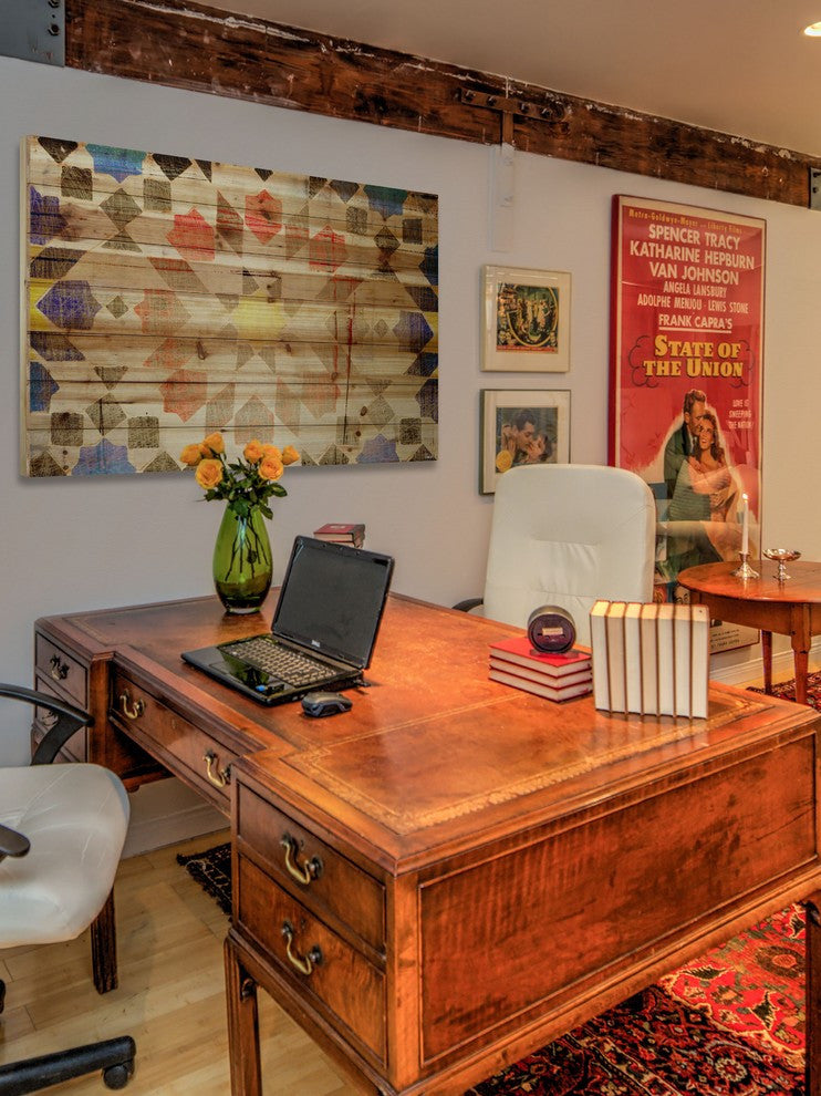 "Geometric Bloom" Print on Natural Pine Wood, 45"x30"