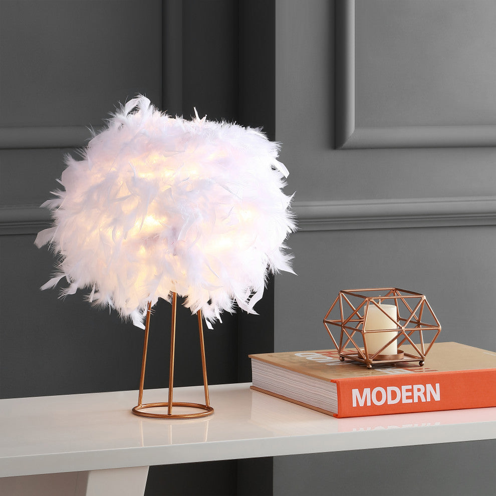 Stork 16" Feather Metal Led Table Lamp, White and Gold