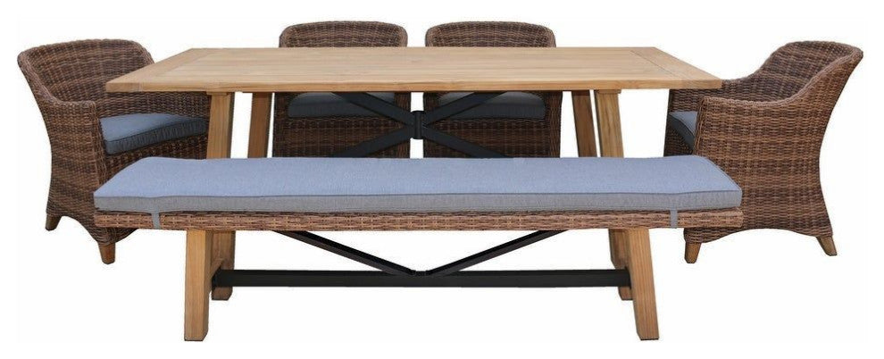 Truss Dining Bench, Natural Teak