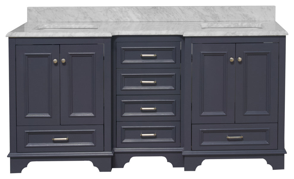 Nantucket 72" Double Bath Vanity, Marine Gray, Carrara Marble