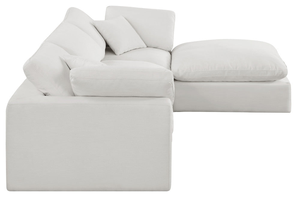 Comfy Upholstered L-Shaped Modular Sectional, Cream, 4-Piece: 1 Armless Chair, 2 Corner Chair, 1 Ottoman, Linen Textured Fabric