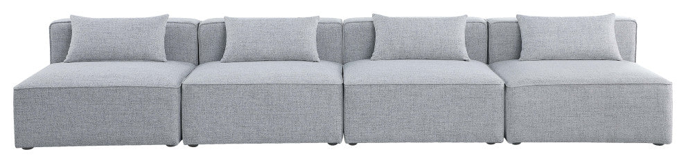 Cube Upholstered Modular Sofa, Gray, 4-Piece: 4 Armless Chair, Linen Texured Fabric