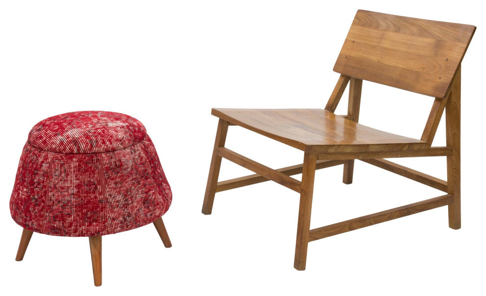 Vintage Rug Upholstered  Stool