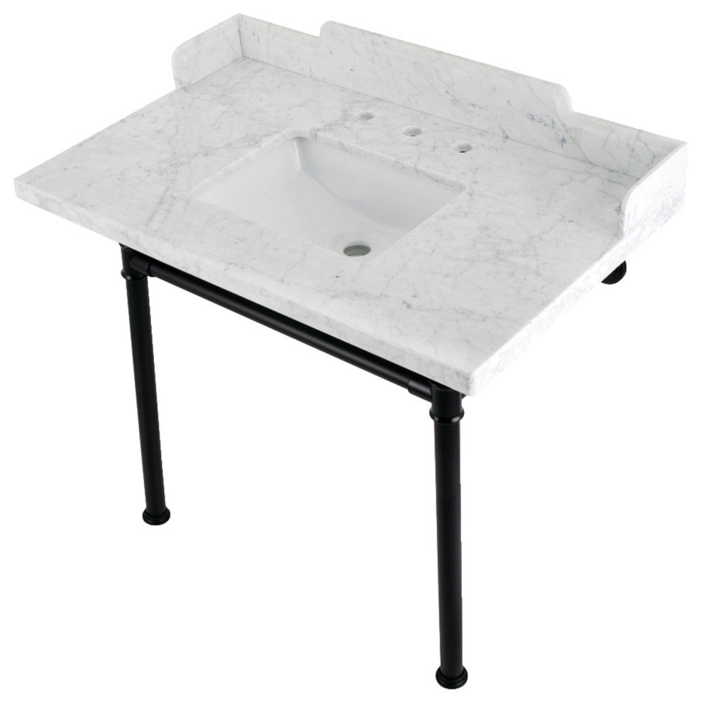 Kingston Brass LMS3622M8SQ0ST 36" Carrara Marble Console Sink, Legs