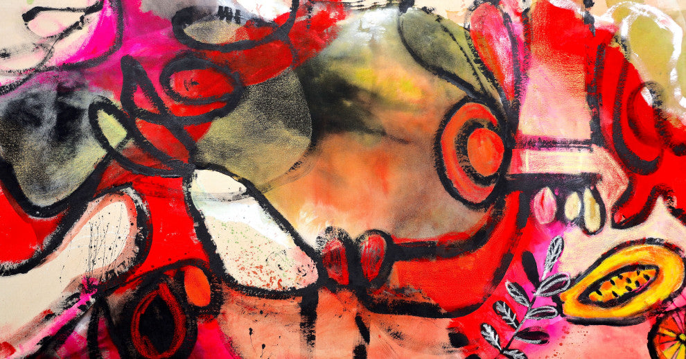 Red black minimal abstract painting, huge oversized abstract artwork