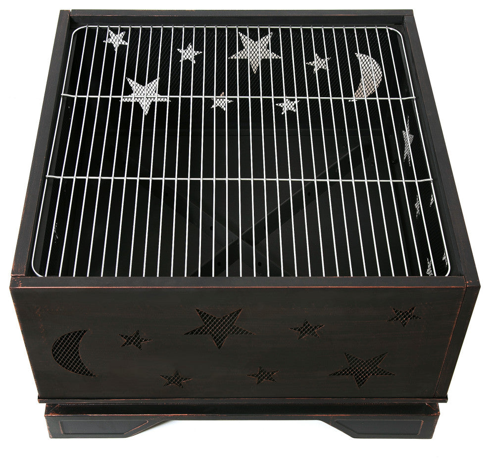 Gewnee 26 Inch Square Fire Pit with BBQ Grill