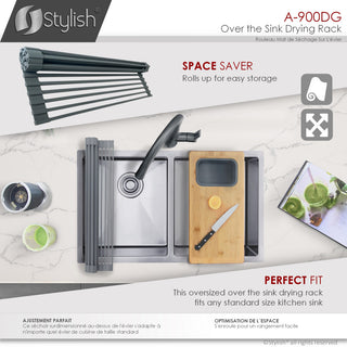 Stylish 20" Over The Sink Roll-Up Dish Drying Rack, Dark Gray