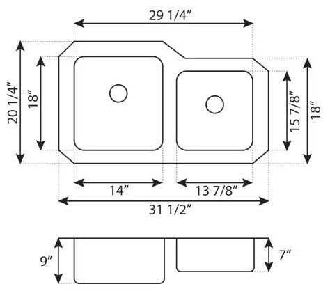 Undermount Stainless Steel Double Basin Kitchen Sink L202R