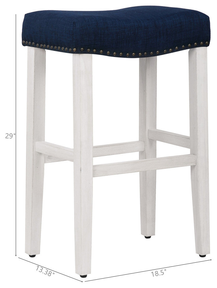 WestinTrends 2PC 29" Upholstered Saddle Seat Bar Height Stool Set, Accent Chair, Navy Blue