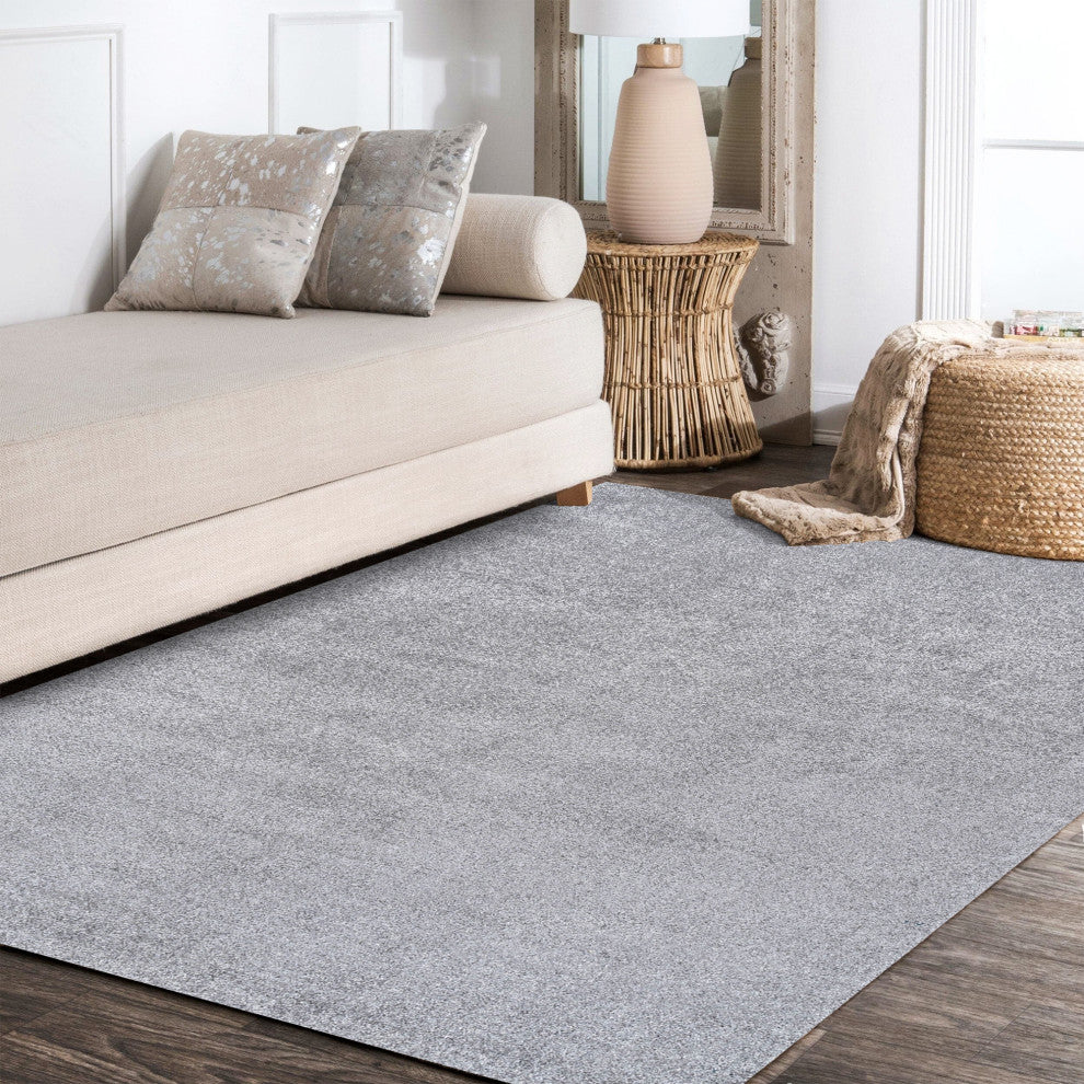 Haze Solid Low-Pile Runner Rug, Gray, 9 X 12