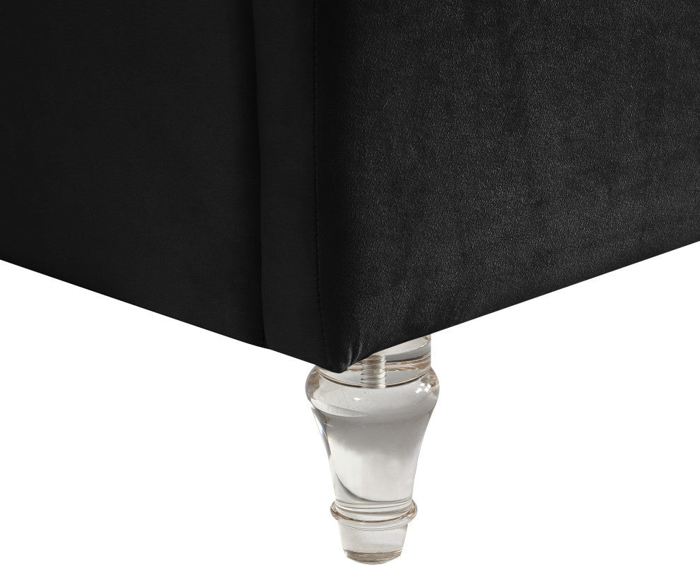 Kira Velvet Upholstered Bed, Black, Queen