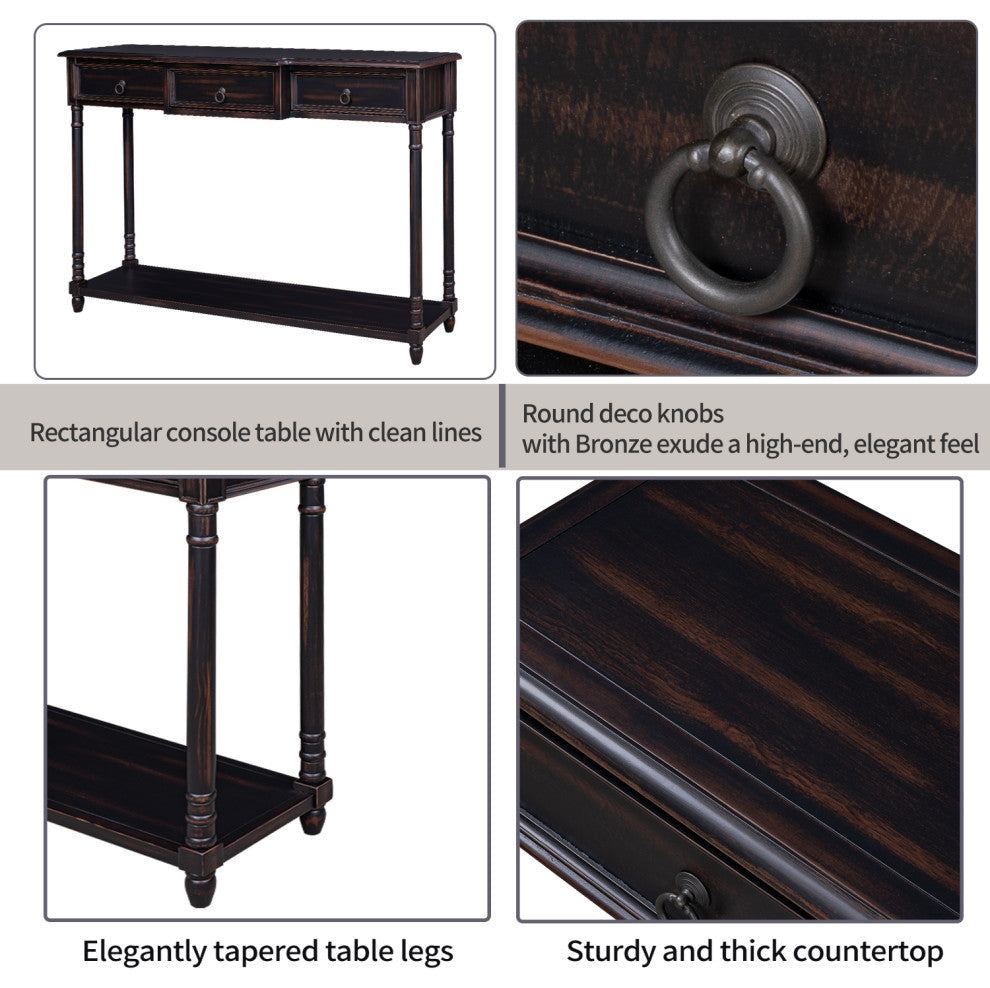 TATEUS 51inch Rustic Chic Console Table With Drawers for Living Room, Espresso