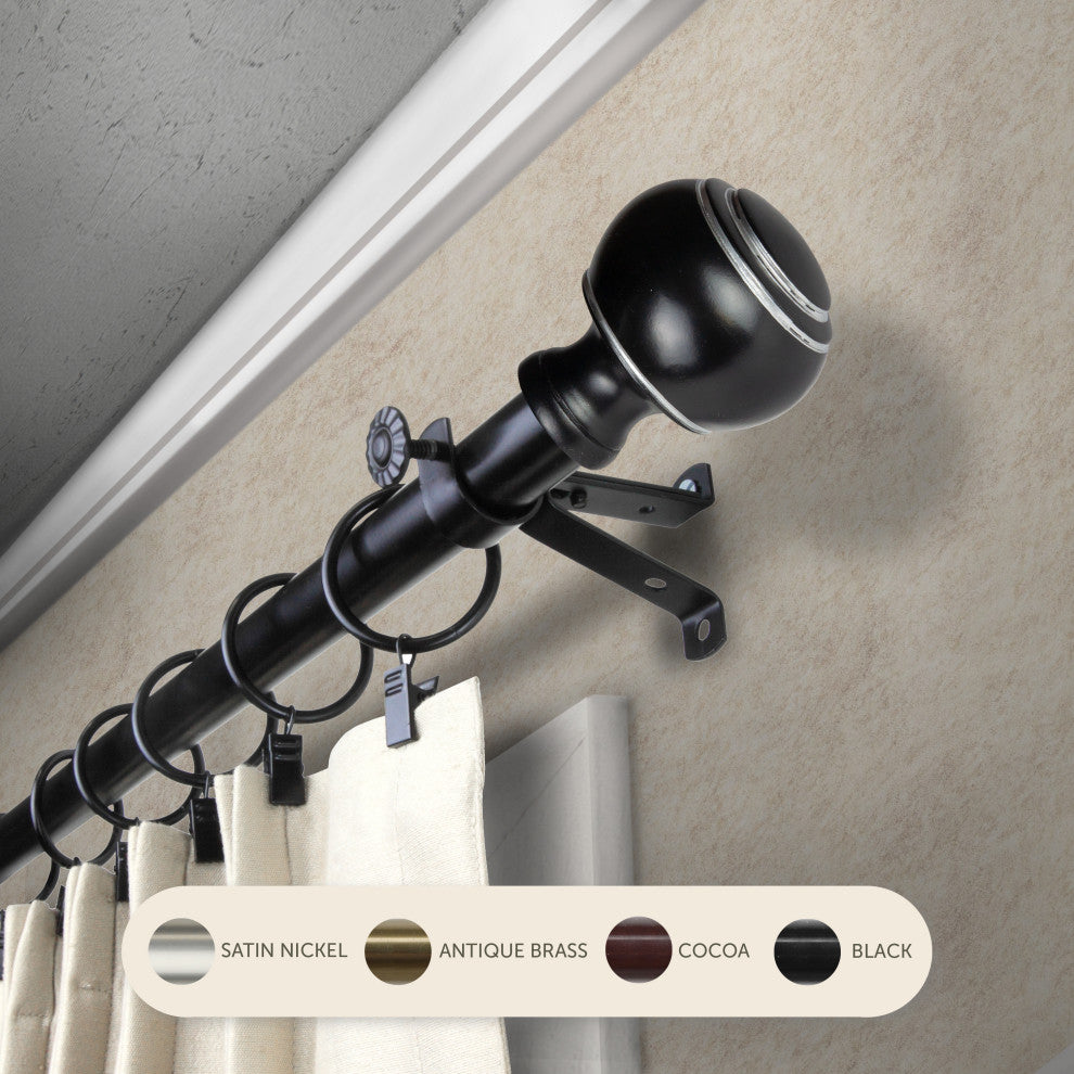 Hal 13/16" Curtain Rod, Black, 66-120"