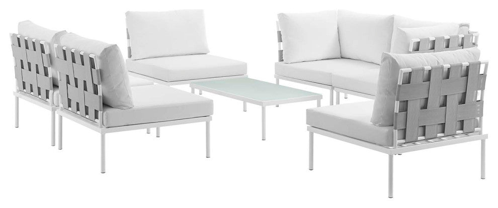 Modway Harmony 7 Piece Outdoor Patio Aluminum Sectional Sofa Set, White White
