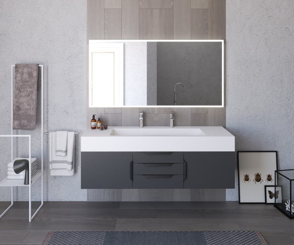 CastelloUSA Alpine 60" Wall Mounted Vanity, Base Only, Black, Black Handles