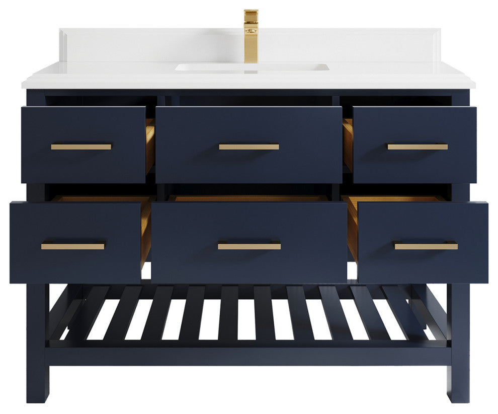 Parker 48 Single Sink Bath Vanity in Navy Blue  1.5" White Quartz