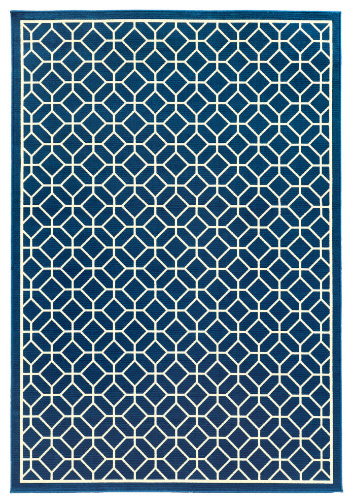Oriental Weavers Riviera Blue/Ivory Geometric Indoor/Outdoor Rug 6'7"X9'6"