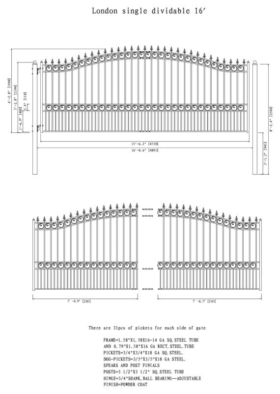 Aleko London Style Single Slide Steel Driveway Gate 16'