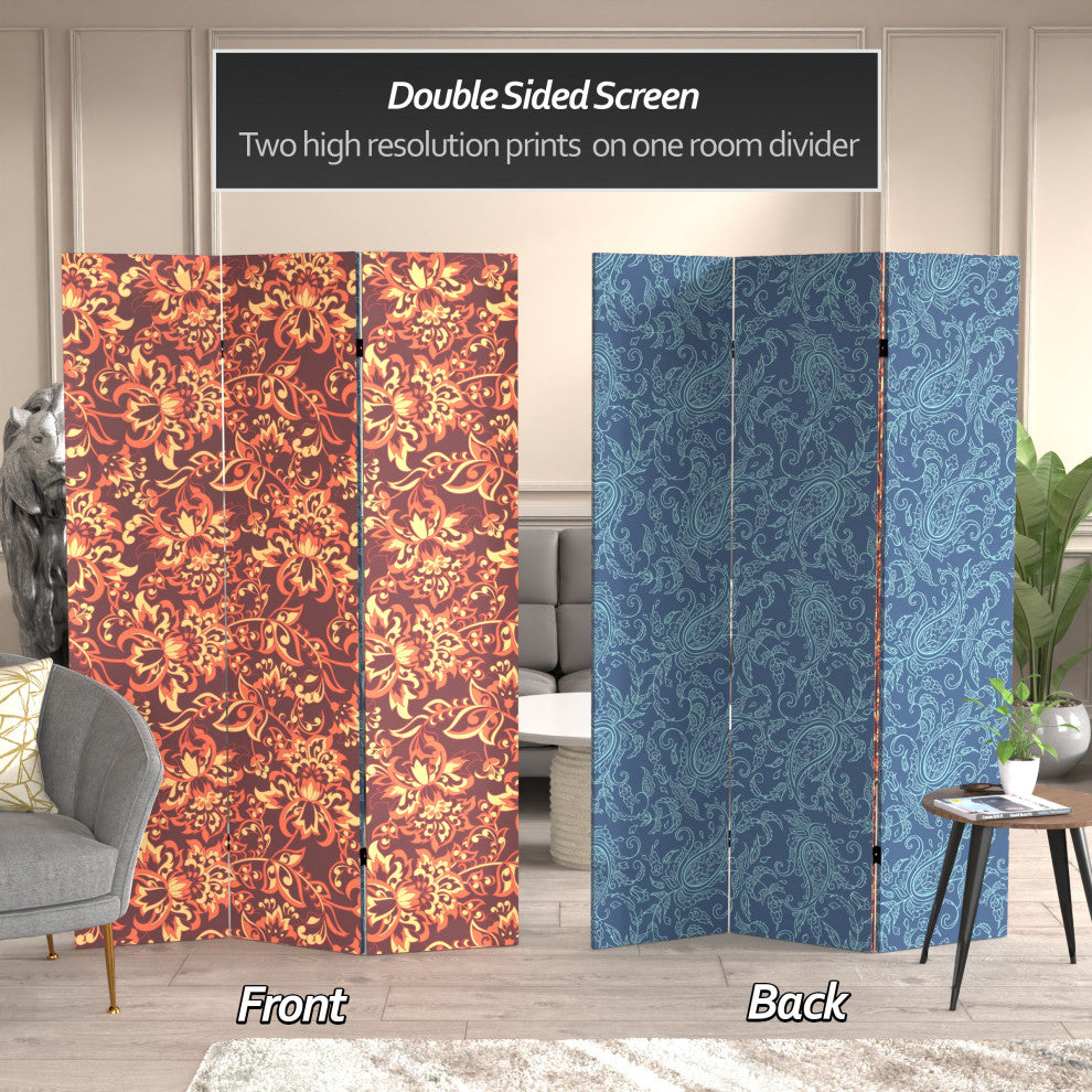 6' Tall Double Sided Floral Wallpaper Canvas Room Divider