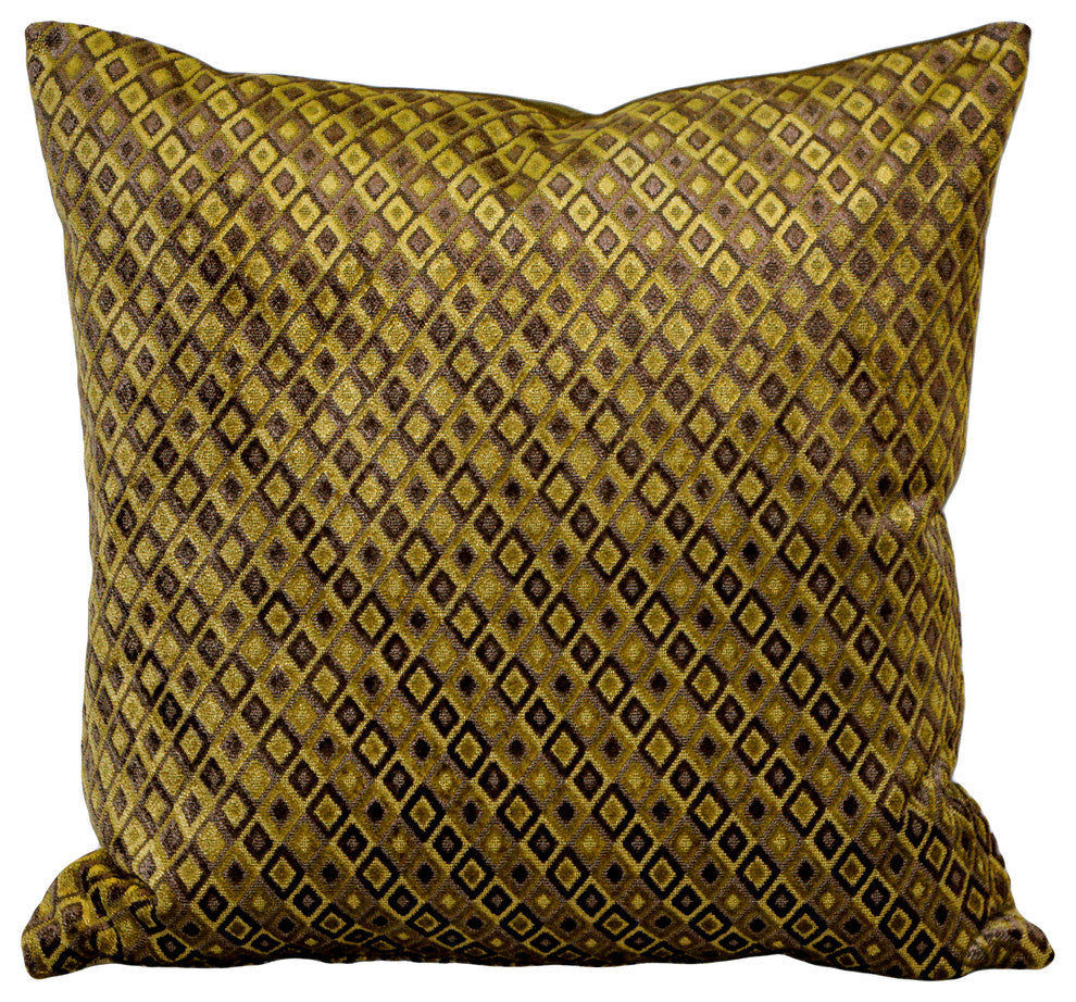 Velvet Geometric Pattern Decorative Throw Pillow, Jager Sage Diamond, 20"x20"