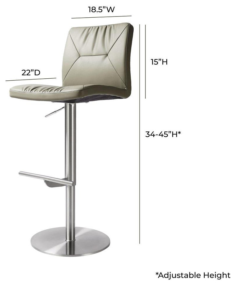 Paddy Light Gray Vegan Leather on Silver Adjustable Stool